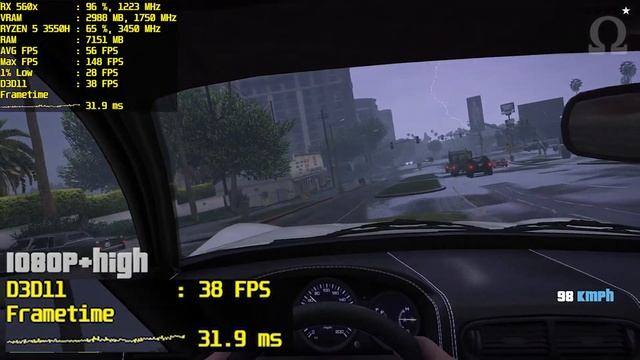 GTA V 1080p Benchmark || RX560x 4GB + Ryzen 5 3550H ||