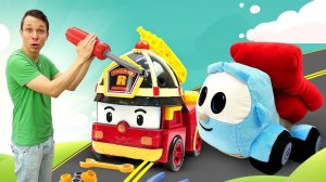 Мультики про машинки для детей. Грузовичок Лева, Робокар Поли и Рой на стройке. Приключения игрушек