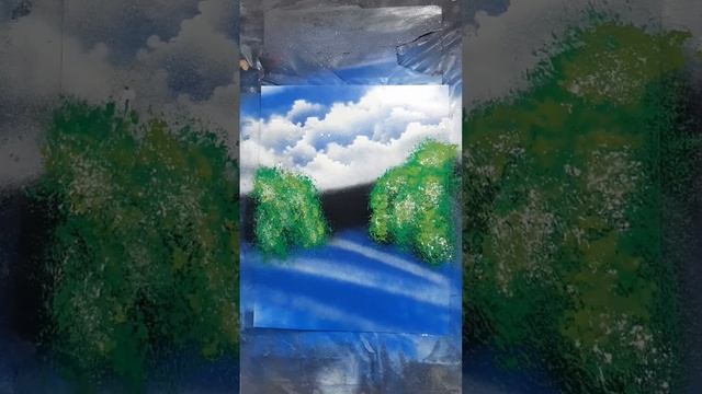 #Shorts - Акварельный пейзаж с водопадом