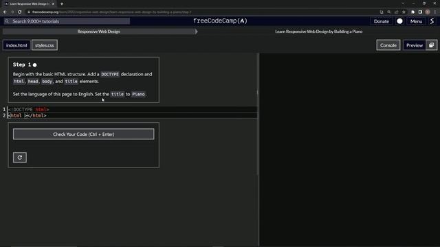 Learn HTML & CSS | FreeCodeCamp Build a Piano: Step 1 смотреть онлайн