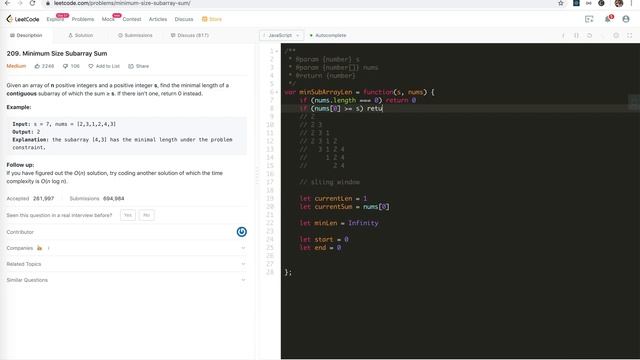 LeetCode 209. Minimum Size Subarray Sum | JSer - JavaScript & Algorithm смотреть онлайн
