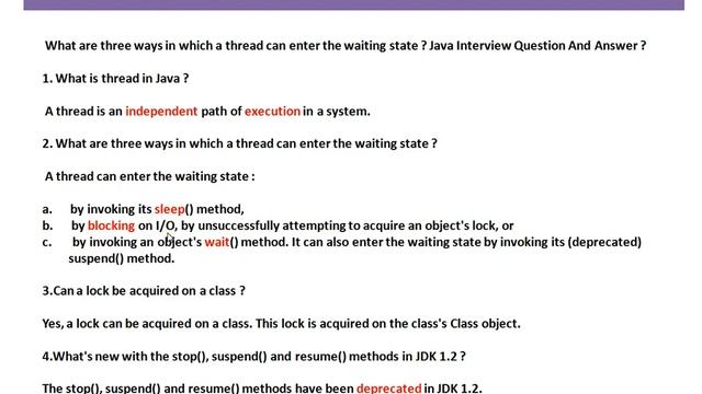 What are three ways in which a thread can enter the waiting state Java Interview Question And Answ смотреть онлайн