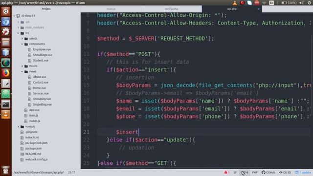 VueJs 2 Tutorial for beginners in HINDI | ENGLISH (#50) Build PHP APIs - INSERT & UPDATE function смотреть онлайн