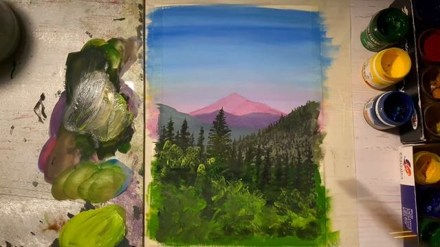 Gouache tutorial | горный пейзаж гуашью смотреть онлайн