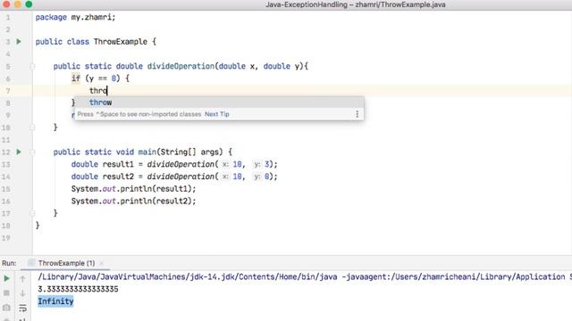 Java Exception | "throw" keyword смотреть онлайн