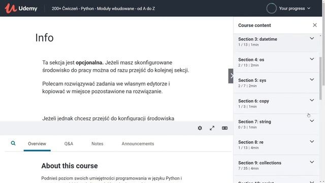 210+ Ćwiczeń - Python - Moduły wbudowane - od A do Z - Udemy смотреть онлайн