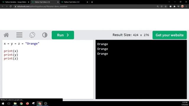 W3schools Python Assign Multiple Values to Variable смотреть онлайн
