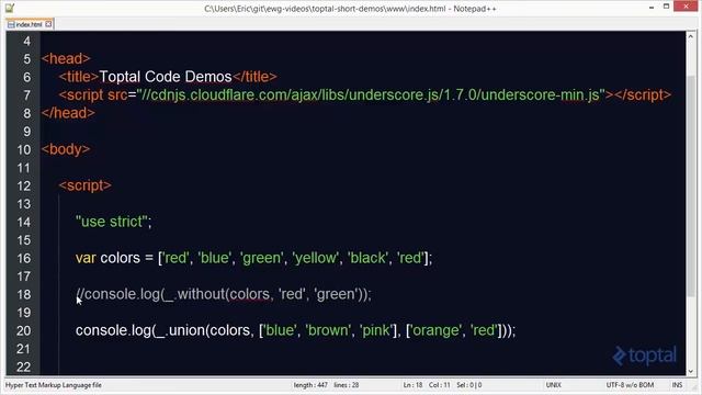 JavaScript Video Tutorial - without, union, intersection, and difference functions in UnderscoreJS смотреть онлайн