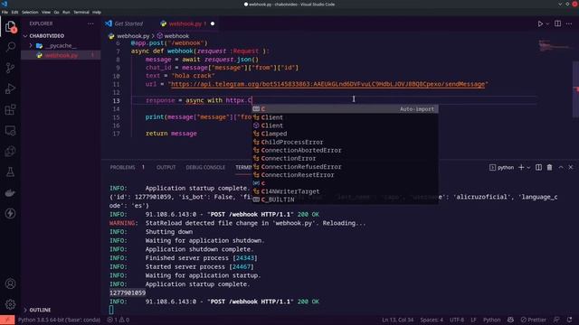 como crear chabot + Inteligencia Artificial telegram (python + dialogflow+fastapi) смотреть онлайн