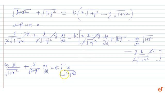 The degree of the differential equation satisfying `sqrt(1+x^2) + sqrt(1+y^2) = K(xsqrt(1+x^2) ... смотреть онлайн