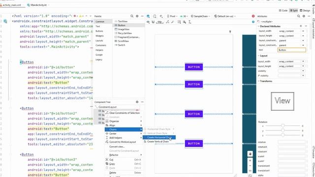 【AndroidStudio】ConstraintLayoutで、部品を均等に並べる方法（chain） смотреть онлайн