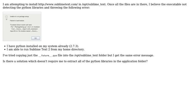 Unix & Linux: Sublime Text 2 not detecting python library if installed in /opt смотреть онлайн