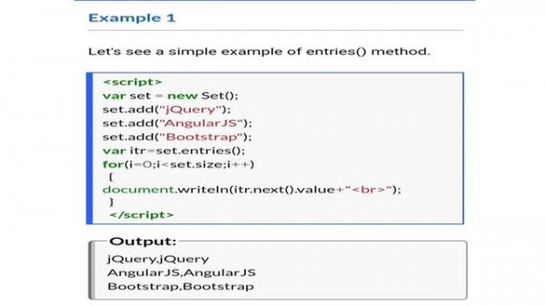 "java script "set entries () method