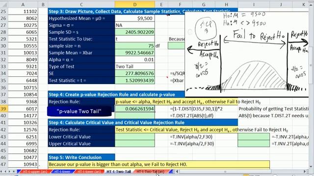 Excel 2013 Statistical Analysis #59: 2 Tail Mean Hypothesis T Test: P-value & Critical Value смотреть онлайн