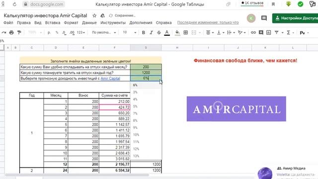 Калькулятор доходности в Amir Capital смотреть онлайн