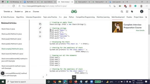 Java Collection Stack Program смотреть онлайн