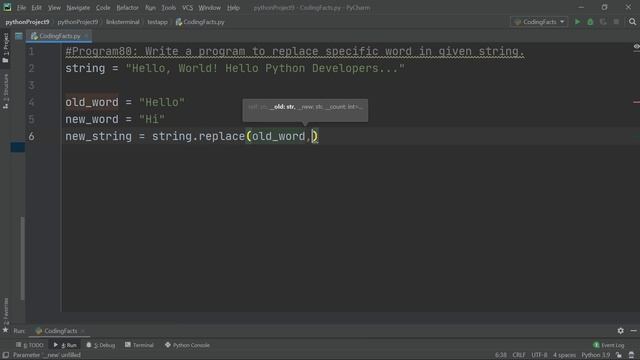 Replace Word In String | Program 80 | Solutions For Python 100 Exercises | CodingFacts смотреть онлайн