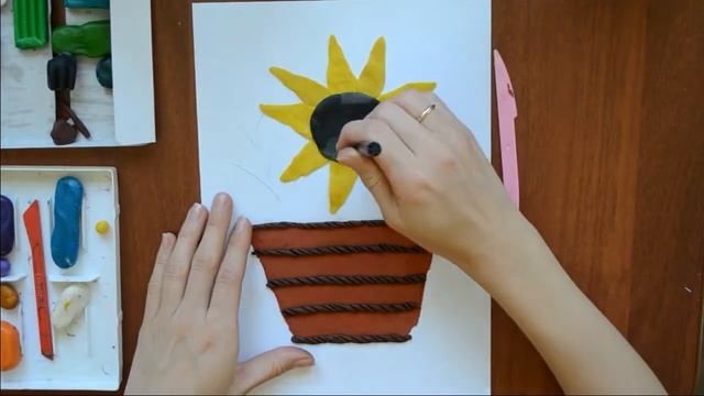Лепим картину из пластилина. Подсолнух в корзинке смотреть онлайн