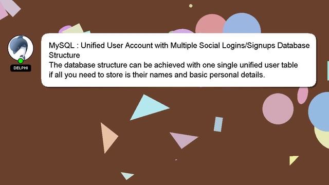MySQL : Unified User Account with Multiple Social Logins/Signups Database Structure смотреть онлайн