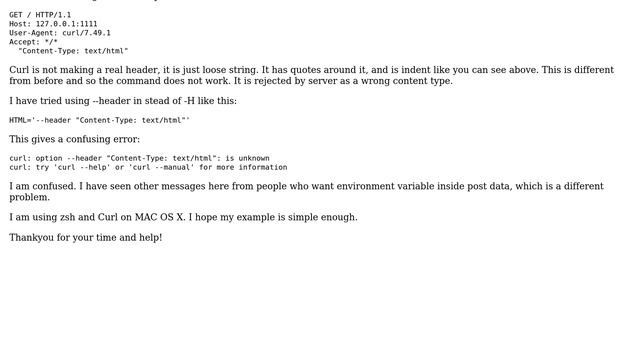Curl: adding content-type using zsh environment variable isn't working смотреть онлайн