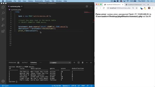 Using SQL aggregate function - PHP and SQLITE смотреть онлайн