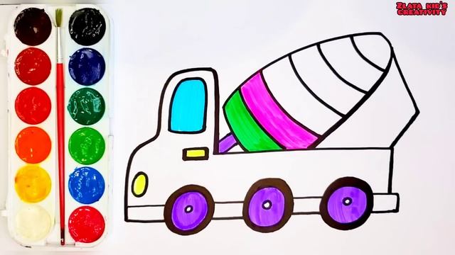 We draw together. Drawing lessons for children. Let's paint. How to draw a concrete mixer.Малювання смотреть онлайн