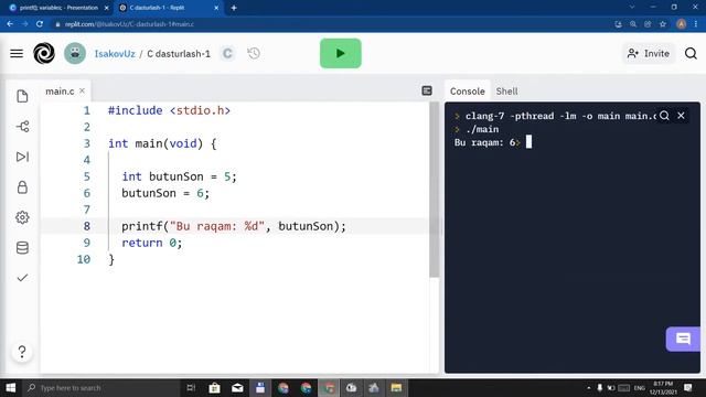 C dasturlash tili #2 | C Programming Language #2 | смотреть онлайн