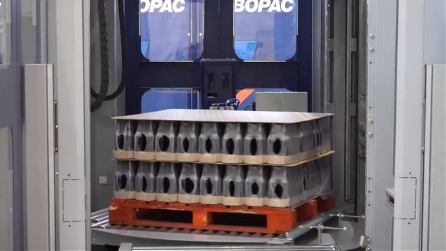 Компактный паллетизатор со встроенным обмотчиком ROBOPAC | Паллетирование пачек с напитками смотреть онлайн