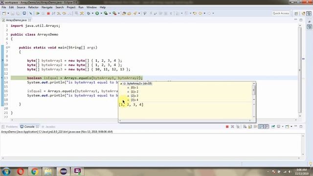 How to use equals(byte[] a, byte[] a2) method of Java.util.Arrays Class? смотреть онлайн