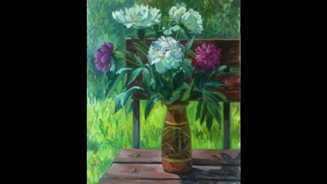 Пионы масло | Peonies paintings - художник Ариша Норлогуянова (Norloguyanova artist) смотреть онлайн