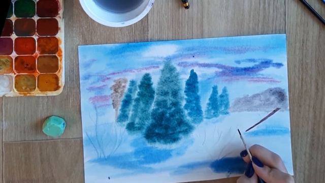 Мастер-класс "Зимний пейзаж" Техника рисования "по мокрому" смотреть онлайн
