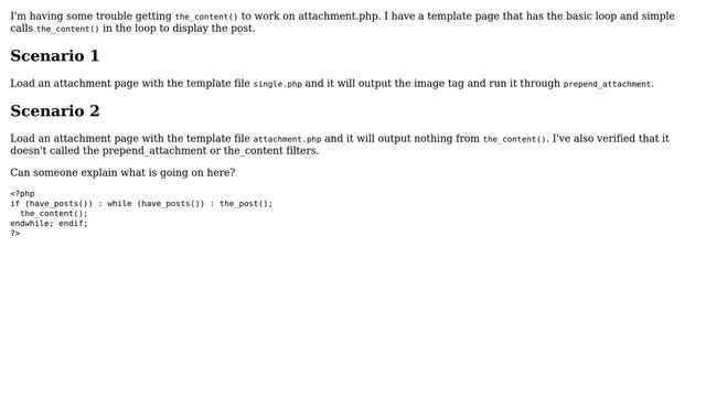Wordpress: the_content() behavior on attachment.php versus single.php смотреть онлайн