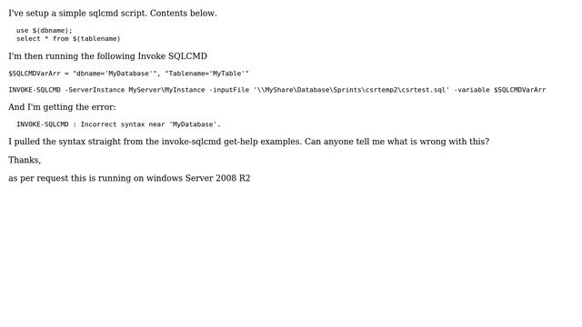 Databases: difficulties working with powershell Invoke-SQLCmd смотреть онлайн