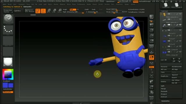 Zbrush 4R7 как раскрасить модель Миньон смотреть онлайн