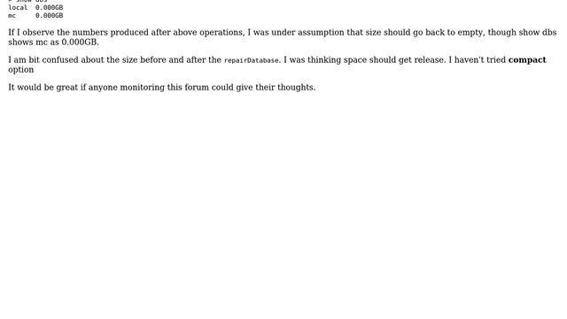 Databases: mongoDB : Restoring space after db.repairDatabase смотреть онлайн