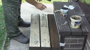 168. Краска пропитка Дюфа Вуд протект. Обновление покрытия на ступеньках и скамейке для улицы.