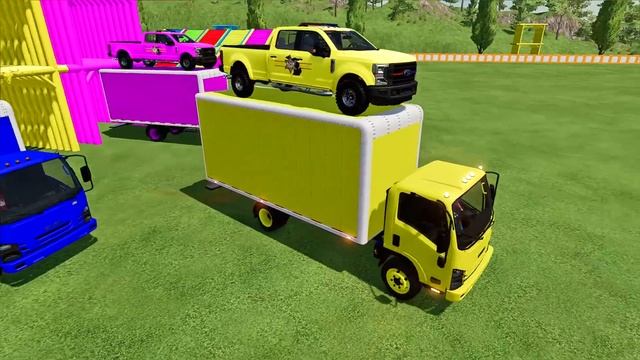 TRANSPORTING POLICE FORD SUPER DUTY & ISUZU WITH MACK TRUCKS! Farming Simulator 22 смотреть онлайн