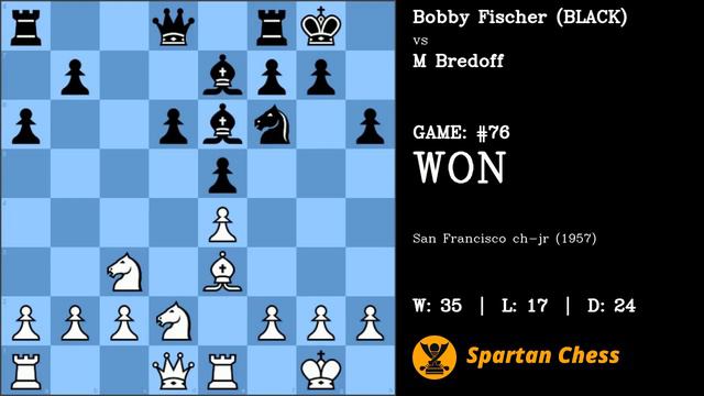 ALL BOBBY FISCHER GAMES | #76 | 1957 | Bredoff - Fischer смотреть онлайн