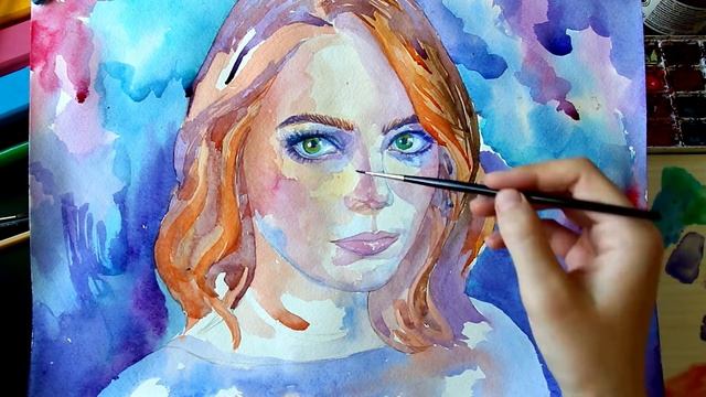 EMMA STONE Watercolor Speedpaint| Портрет акварелью смотреть онлайн