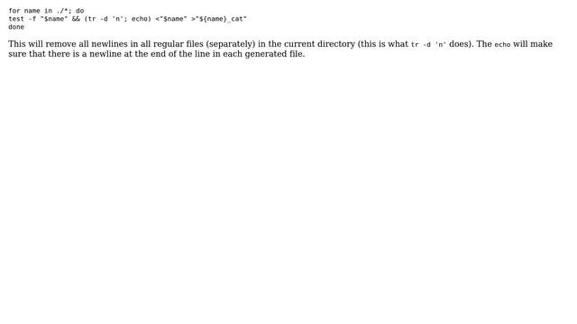 Unix & Linux: How to cat all lines together in file/for all files in a directory? (8 Solutions!!) смотреть онлайн