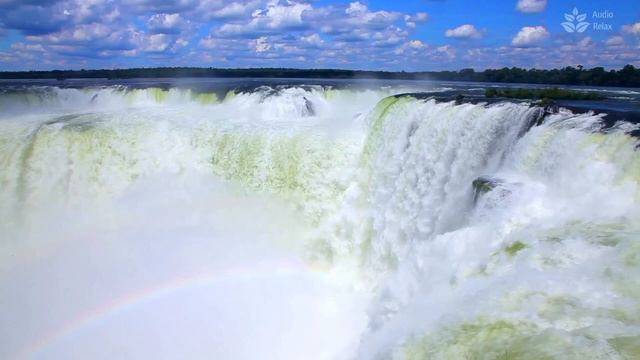 Relaxing 10 Hours Video Of Large Waterfall. Nature White Noise.