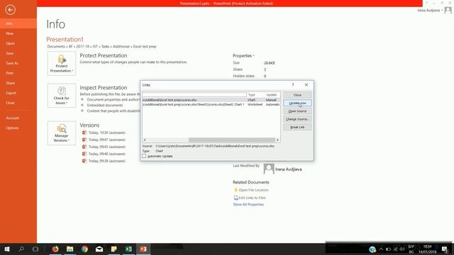 PowerPoint 2013 - Links To Excel Chart