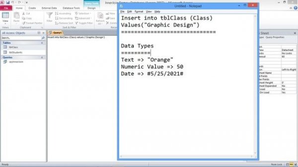 Microsoft Access Tutorial Part V (SQL Insert Into)
