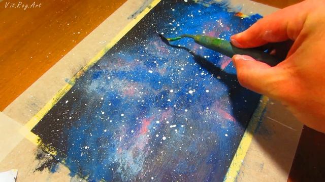 Рисуем звездную ночь акрилом. Очень просто. Космос. Ночное небо- быстрое рисование. смотреть онлайн