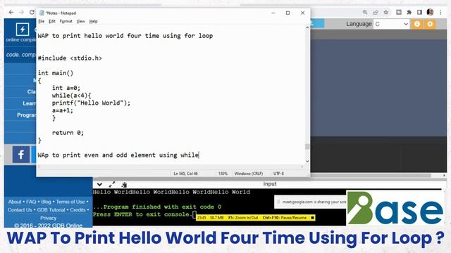 WAP To Print Hello World Four Time Using For Loop ? смотреть онлайн