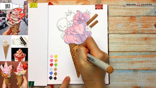 Как нарисовать красивое мороженое? / Видео-урок по рисованию маркерами #175 смотреть онлайн