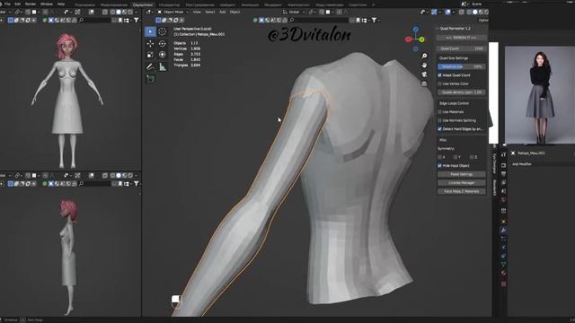 Детализация: пальцы рук и юбка стилизованного персонажа в Blender 3.6.4 часть 7 смотреть онлайн