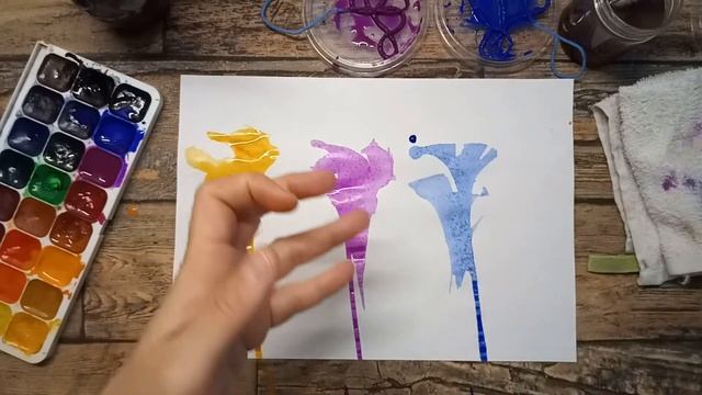Цветы техника Ниткография. Рисуем с детьми красками. смотреть онлайн