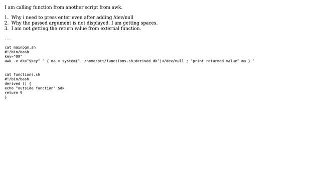 Passing and return value of external function in awk смотреть онлайн