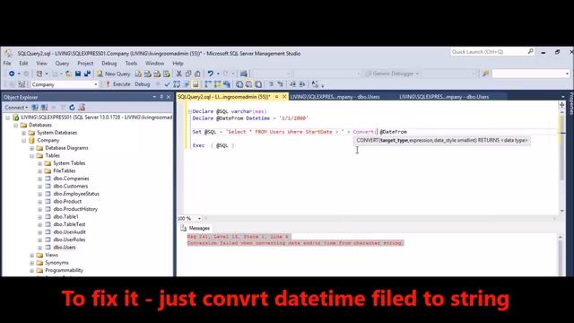 MSSQL - Fix Error - Conversion failed when converting date and or time from character string n смотреть онлайн